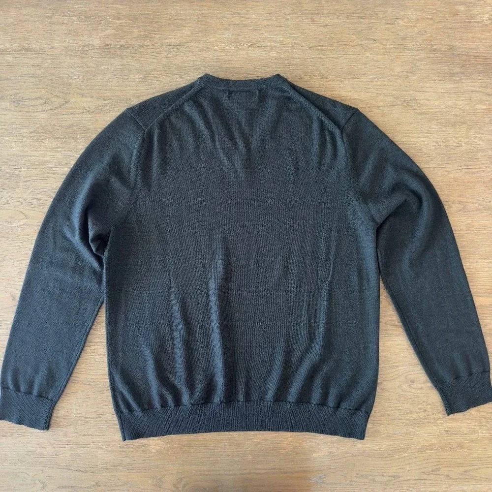 Banana Republic Mens L Extra Fine Italian Merino Wool V-Neck Sweater Gray Green